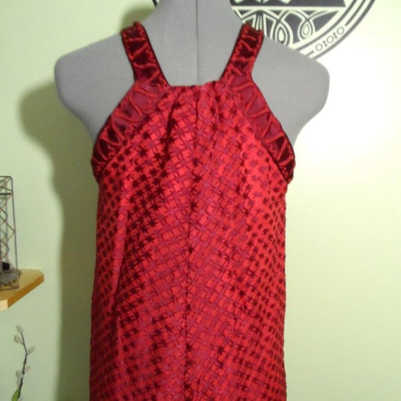 M.S.S.P. MAX STUDIO Velvet Chiffon High neck Top XS Red Trapeze Tunic blouse Hot - Picture 7 of 9